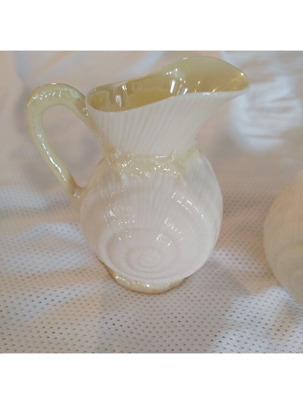 Belleek NAUTILUS SHELL Porcelain CREAMER CREAM PITCHER & SUGAR Bowl - Picture 3 of 12